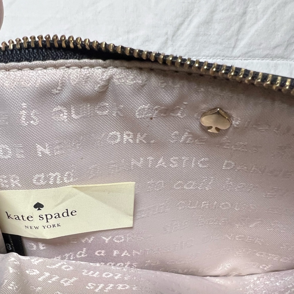 Kate Spade NY Floral Stripe Slim Wristlet Pouch Zip Clutch Black Blue - Picture 5 of 11